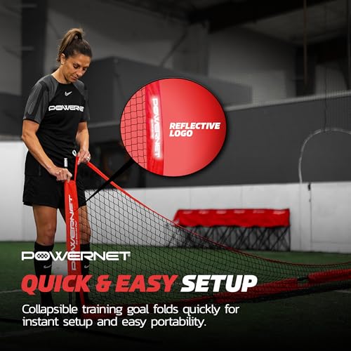 PowerNet Soccer Tennis Net, Portable Instant, Indoor Outdoor, Metal Collapsible Base Weighted, Durable Vertical Bow Posts, Quick Setup Easy Folding Storage, 1 Net + 1 Carrying Bag - size: 12 ft x 3 ft