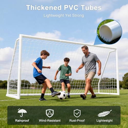 MOPHOTO Soccer Goal, 6X4/8x6/10x6.5/12x6/16x7/18.5x6.5/21x7/24x8ft Soccer Goals for Backyard, Full Size Soccer Goal for Teens & Adults Training - size: 12x6FT, style: PVC-Non-Foldable