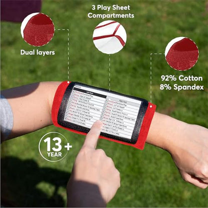 Football Play Wristbands | Sports Playbook Band | Youth Quarterback Gear | Wristband Playbook | Softball Wristbands for Signs - color: Red