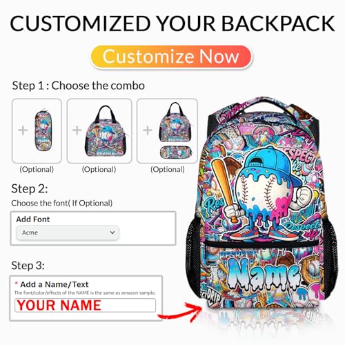 Kids Backpack for Boys Custom Baseball Drip Backpacks for Kids Teens Team, Lightweight Large Capacity Cool Back to School Supplies - color: White
