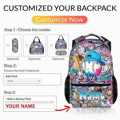 Kids Backpack for Boys Custom Baseball Drip Backpacks for Kids Teens Team, Lightweight Large Capacity Cool Back to School Supplies - color: White