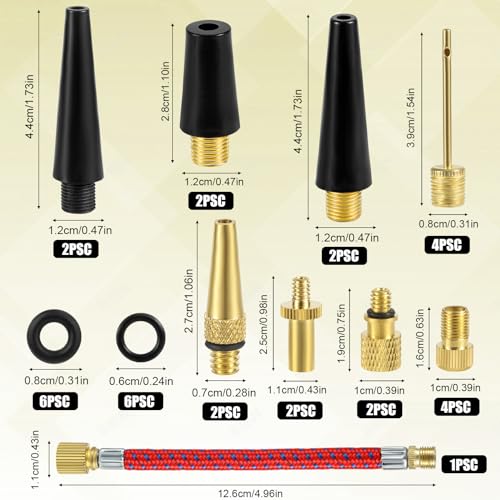 33pcs Bicycle Valve Adapter Set, Brass Bike Valve Adapter Bike Tire Inflator Air Pump Needles Adapter Tool Kit for Bikes Sports Balls Balloons Inflatable Device for Presta Schrader