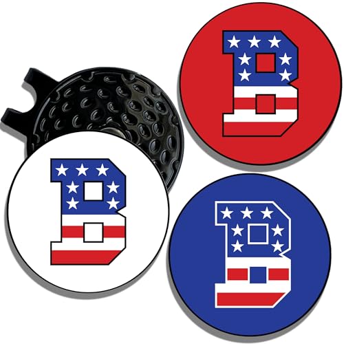Wolf Golf Towels Golf Ball Marker Hat Clip | USA Monogram | 1 Magnetic Clip + 3 Ball Markers | Patriotic Golf Accessories for Men & Women - color: B - Red White & Blue