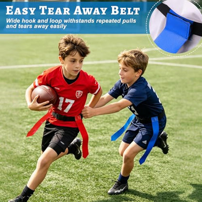 CHERAINTI Flag Football Belts Set, 14 Players Adjustable Extended Youth Flag Football Set for Kids, Teens & Adults, Ideal for Team Training and Outdoor Games, Includes Cones, Whistles & Carry Bag