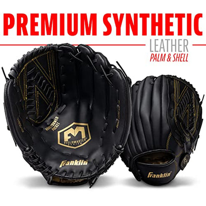 Franklin Sports Field Master Baseball + Softball Glove - Field Master Adult + Youth Baseball + Softball Mitt - Men's + Women's Gloves - Right Hand Throw - color: Black/Gold, style: 13" - Basket "V" Web