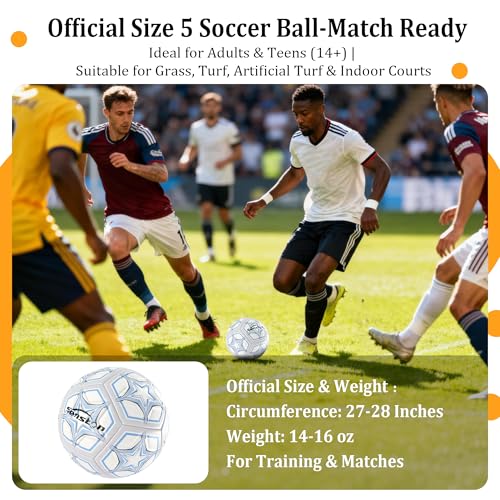 Senston Soccer Ball Size 4 & 5 with Air Pump and Needles - Durable PVC Training Football with Thickened Nylon Winding and Butyl Bladder for Shape Retention - High Value Soccer Set - color: gray, size: size 5