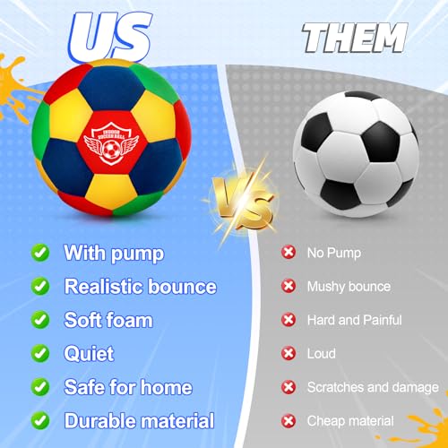HopeRock Indoor Soccer Ball, Size 4 Soft Foam for Toddlers and Kids, Silent in House, for Youth Boys and Girls Aged 3-12 Years Old - size: Size 4