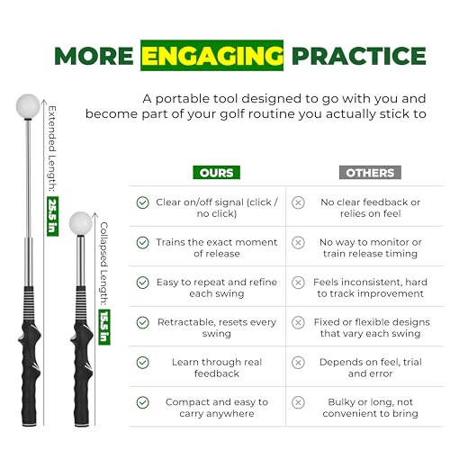 5-in-1 Retractable Golf Swing Trainer, Training Aid with Grip Trainer, Swing Mechanics for Beginners & Tempo Training for Advanced, Click Feedback, Arm Connection, Right/Left-Handed, Indoor/Outdoor - style: Right-Handed Golf Swing Trainer