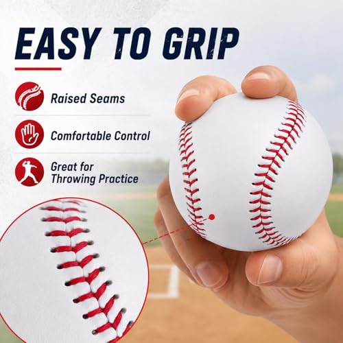 Hard Baseballs, Classic White Baseball Practice Balls, Raised Seam Training Baseballs for Batting, Pitching, Catching, Team Practice, Recreational Play, Youth Teen Adult (3)