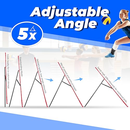2-in-1 Volleyball Rebounder Net, Adjustable 7×4 ft to 4.5×4 ft Bounce Back Training Rebound Equipment with Angle Customization for Volleying, Bumping, Spiking Practice - color: Red