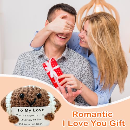 Valentine's Day Gift to Him,Mini Handmade Crochet Football for Him Who Loves Football, for Boyfriend/Husband, Emotional Support Footballs Romantic I Love You Gift Birthday Gifts - color: Football1
