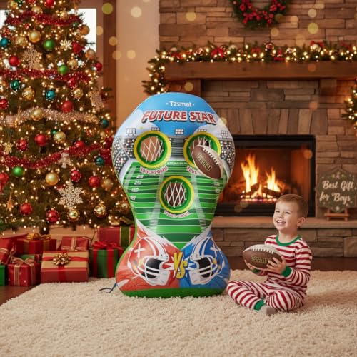 52" Inflatable Football Target Toss Game for Kids - Large Indoor Outdoor Party Games & Football Toys with 2 Laced Footballs & Pump - Quarterback Training Sports Gifts for Boys Ages 3 4 5 6 7 8-12
