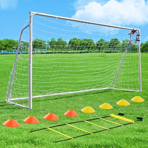 Soccer Goal 12x6,10x6.5, 8x6, 6x4FT Soccer Goals for Backyard Metal Soccer Goals for Kids Youth Adults Large Outdoor 2" Steel Soccer Goal Post Frame with Soccer Net Target Net Portable Agility Ladder - style: 10×6.5 FT