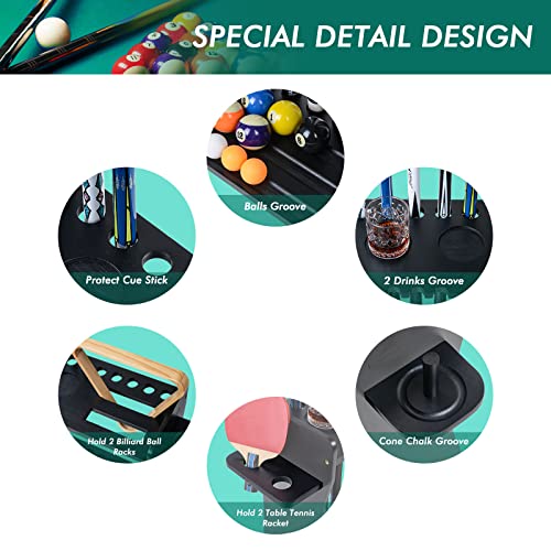 XCSOURCE Pool Stick Holder Floor Stand, 2-IN-1 Pool Cue Rack & Ping Pong Paddle Holder, 100% Solid Wood Holds 9 Cues Full Set of Balls, Billiards and Table Tennis Accessories for Man Cave, Game Room