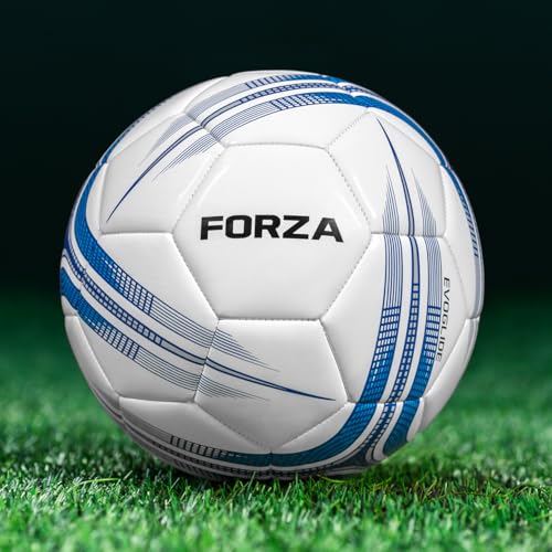 FORZA Training Soccer Ball | Cushioned Soccer Ball with EvoGlide Surface for All Ages and Skill Levels - 5 Vibrant Colors in Size 1 to 5 - color: Blue & White, size: Size 2 (Midi)
