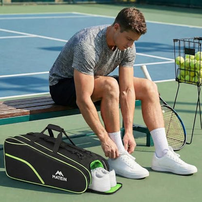 MATEIN Tennis Bag 6 Rackets, Extra Large Protective Convertible Racquet Bag with Shoes Compartment for Men Women, Racket Backpack with Cooler Pocket & Removeable Shoulder Strap for Sport Equipment
