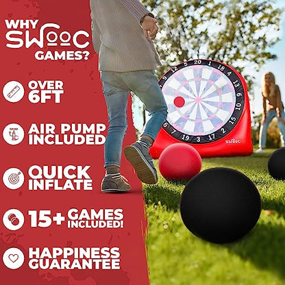 Swooc Games - Premium Inflatable Giant Kick Darts (15+ Ways to Play) - Jumbo Soccer Dartboard with Air Pump - Big Carnival Games - Giant Outdoor Games - Oversized Dart Board Yard & Lawn Game - size: Giant - 6ft