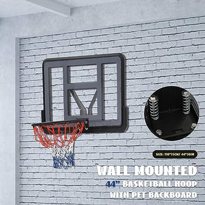 44" Performance PET Backboard & Rim Combo, Wall Mounted Backboard Rim Combo Kit Hoops for Indoor & Outdoor Use, Basketball Backboard Replacement for 7# and Below, Basketball Replacement Parts
