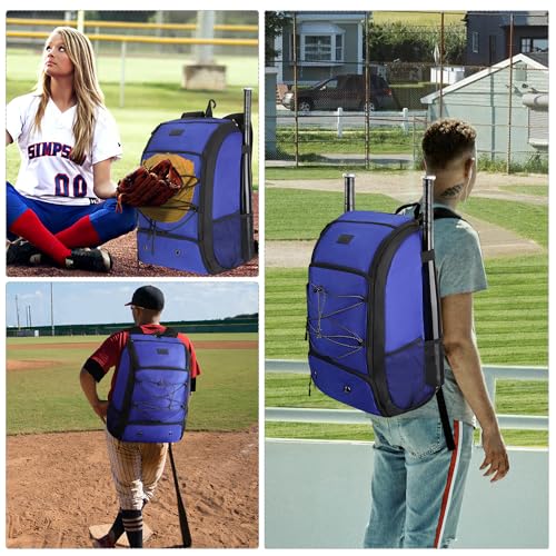 MATEIN Baseball Backpack, Softball Bat Bag with Shoes Compartment for Youth, Boys and Adult, Lightweight Baseball Bag with Fence Hook Hold TBall Bat, Batting Mitten, Helmet, Caps, Teeball Gear - color: Blue, size: 47L