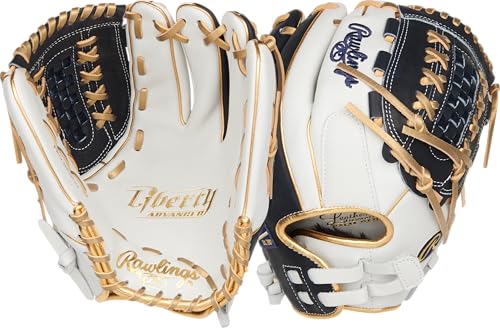 Rawlings | Liberty Advanced Color Series Fastpitch Softball Glove - color: White / Navy / Gold | X-Laced Basket Web, size: 12.5" | Utility
