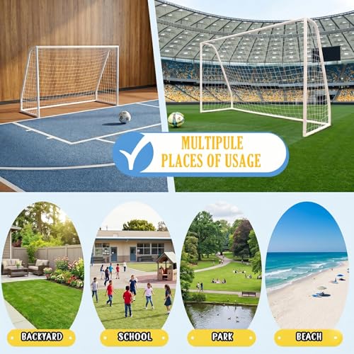 EGREE Portable Soccer Goal for Backyard - 12x6FT/8x6FT/6x4FT Heavy Duty Football Net Goals for Adults & Youth Training, Outdoor PVC Soccer Goal Post with Weatherproof UPVC Frame & Ground Stakes, White - size: 6FT*4FT