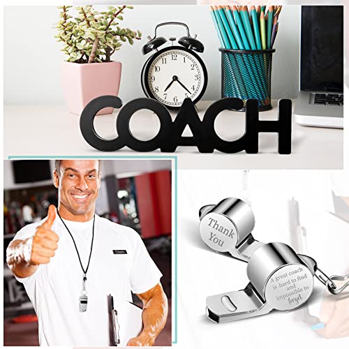 Yalikop 3 Pcs Coach Gifts Football Coach Wood Sign Thank You Whistle Marker Pen Stainless Steel Whistle with Rope for Men Women Soccer Baseball Volleyball Sports Gifts - style: Basic Style