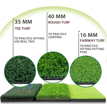 Golf Hitting Mat,Thickened Tri-Turf Golf Practice Mat For Indoor Outdoor Training,Swing Path Hitting Turf Mat With Non-Slip EVA Backing,Portable Golf Accessories Gifts For Men& Dad &Husband