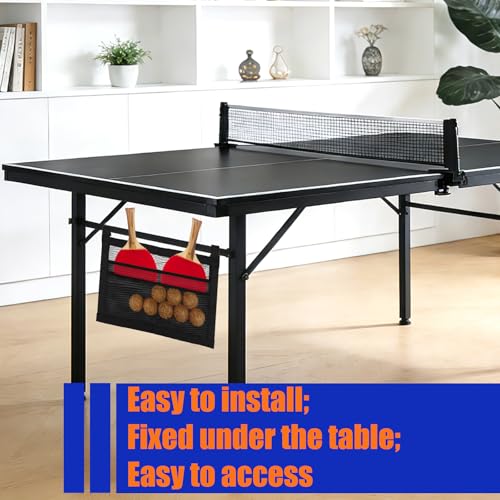 Ping Pong Paddle Holder with Straps, Mesh Under Table Ping Pong Organizer Hanging Pickleball Holder Table Tennis Accessories for Racket Ball Storage Organization
