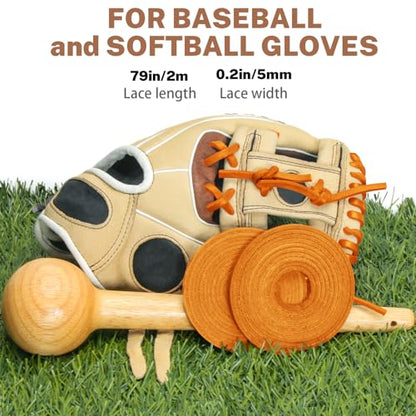 Softball Baseball Glove Lace, Mitt Lace Repair Kit Includes 2 Leather Laces and Lacing Needle for Catcher's Glove - color: Orange