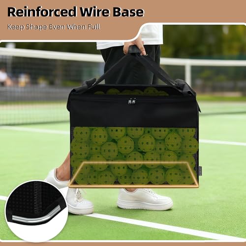 STORAGE MANIAC Foldable Tennis Ball Hopper Pickleball Bag Holds 150 Pickleballs or 180 Tennis Balls Collector Pickleball Retriever Pick Up Ball Basket Ball Caddy with Wheels Portable Training Cart