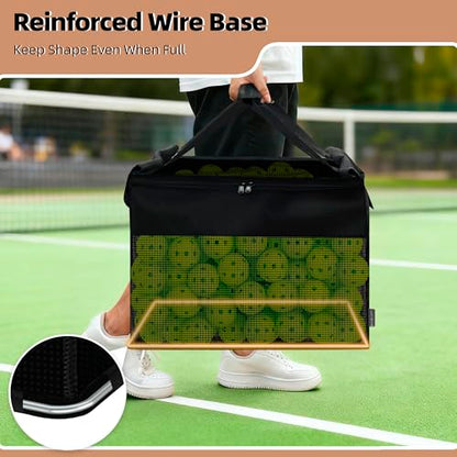 STORAGE MANIAC Foldable Tennis Ball Hopper Pickleball Bag Holds 150 Pickleballs or 180 Tennis Balls Collector Pickleball Retriever Pick Up Ball Basket Ball Caddy with Wheels Portable Training Cart