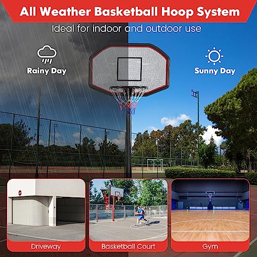 GYMAX Basketball Hoop, Outdoor 6.5FT-10FT Adjustable Basketball Goal with 43’’ Shatterproof Backboard & 18’’ Basket, All Weather Basketball Stand with Wheels, for Kids Youth Adult, Gym Driveway Court