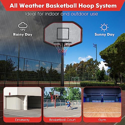 GYMAX Basketball Hoop, Outdoor 6.5FT-10FT Adjustable Basketball Goal with 43’’ Shatterproof Backboard & 18’’ Basket, All Weather Basketball Stand with Wheels, for Kids Youth Adult, Gym Driveway Court