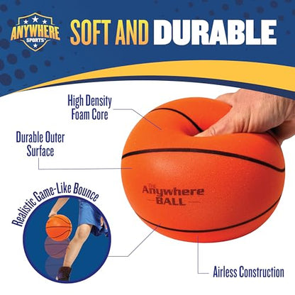 Anywhere Ball, Silent Basketball, Airless Foam for Indoor Training, Dribbling, and Realistic Bounce