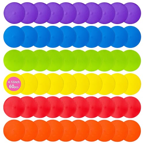 Spot Markers 4.72 Inch 9 Inch Non Slip Rubber Floor Markers Flat Field Cones Poly Dots for Soccer Basketball Sports Speed Agility Training and Drills - style: 4.72inch 60 pcs