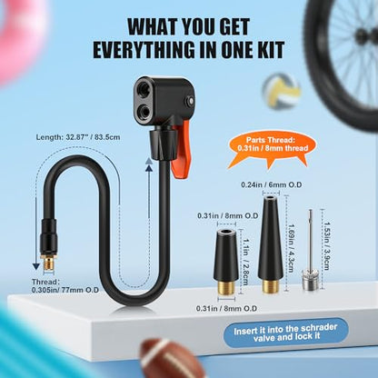 Enhon 32.87'' Presta Valve Adaptor for Schrader and Presta Valve, Locking Tire Chuck Tube for Portable Tire Inflators, Bike Pump Needle, for Car, Motorcycle, Bike, Ball, Swimming Pools Products