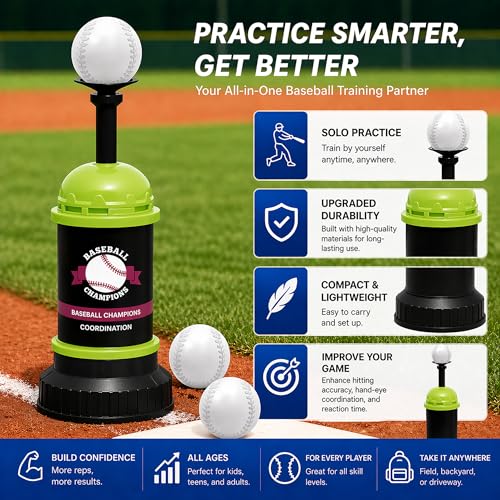 Pop Up Baseball Trainer Set for Kids, Backyard Fun, No Pitch Needed, Beginner Batting Practice Toy with Launcher, Bat, Balls & Carry Bag (Green) - color: Green