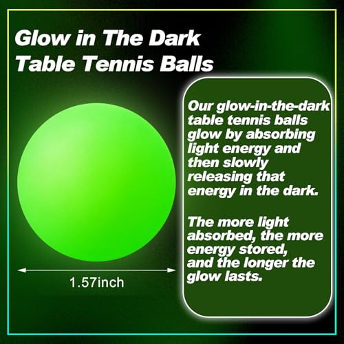 Soulchen 40mm Glow in The Dark Table Tennis Balls Bulk, Carnival Game Night, Neon Birthday Party Favors, Classroom Rewards, Goodie Bag Filler, Pet Playmate - color: Glow in the Dark Green, size: Solid