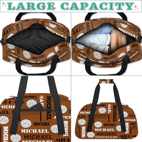 Custom Volleyball Gym Bag Duffel Bag for Women Men, Personalized Name Sport Bag Overnight Bags Customized Travel Weekender Bag, Brown - color: Brown