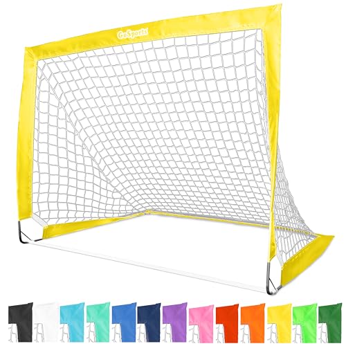 GoSports Portable Soccer Goals for Kids - 13 Color Options - Choose 4 x 3 ft or 6 x 4 ft - Team Tone Pop Up Nets for Backyard - color: Yellow, style: 4 ft x 3 ft