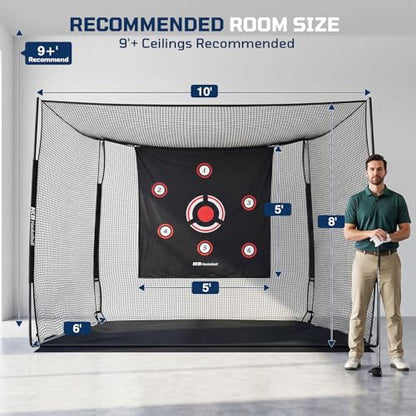 Haokelball Golf Hitting Net with 3-Sided Protection, 10x8x6ft Heavy Duty Golf Practice Cage with Reinforced Steel Frame, Target Cloth & Full Swing Backyard Driving Net for Indoor Outdoor Use