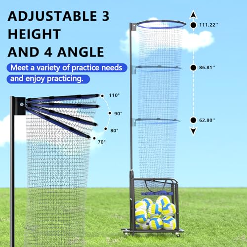 Volleyball Setter Trainer Net Adjustable Height and Angle Home Volleyball Trainer Net with Wheels and Collection Bag Volleyball Training Equipment for Both Indoor and Outdoor Training