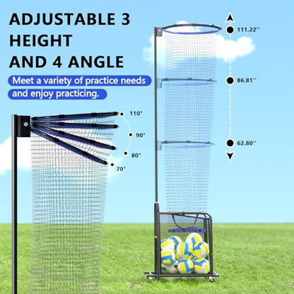Volleyball Setter Trainer Net Adjustable Height and Angle Home Volleyball Trainer Net with Wheels and Collection Bag Volleyball Training Equipment for Both Indoor and Outdoor Training