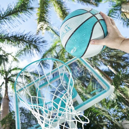 Dunn-Rite Splash & Shoot Pool Basketball Hoop, Adjustable Height Backboard – 200lbs Water-Filled Base, Stainless Steel Rim & Waterproof Basketball, Made in USA, Clear Aqua