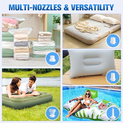 Sinbyuer Portable Mini Air Pump for Inflatables, USB-C Electric Inflator Air Pump with 5 Nozzles, 4KPa Ultra-Fast Inflation/Deflation Tiny Air Pumps for Pool Floats, Air Mattress