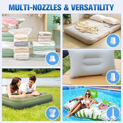 Sinbyuer Portable Mini Air Pump for Inflatables, USB-C Electric Inflator Air Pump with 5 Nozzles, 4KPa Ultra-Fast Inflation/Deflation Tiny Air Pumps for Pool Floats, Air Mattress