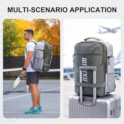 Pickleball Backpack, 3+Paddle Capacity, Pickleball-specific Shockproof Thermal Pockets, Waterproof Shoe Compartment, Wet Dry Separation, Fence Hook, Fits Standard/Extended Paddles - color: Army green