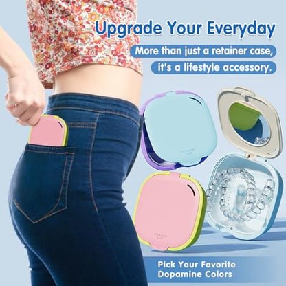 Retainer Case Compatible with Invisalign - Denture Mouth Guard Aligner Holder with Vent Holes and Mirror Travel Friendly Retainer Container for Students & Women(1pcs) (Cyan) - color: Cyan