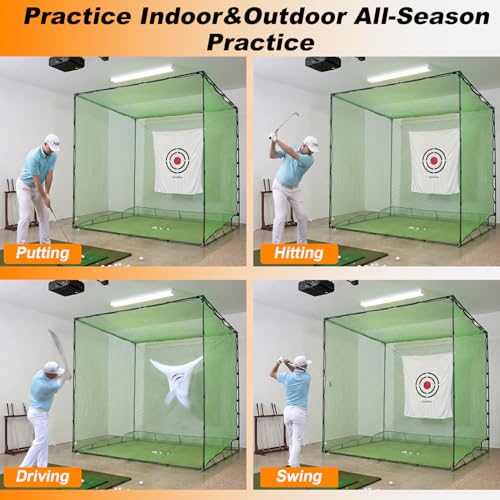 Gagalileo Golf Cage Net with Steel Frame and Target: 10X10X10FT Heavy Duty Practice Net for Backyard Driving & Indoor Driving Range Outdoor Training - style: 10X10X10FT With Bottom