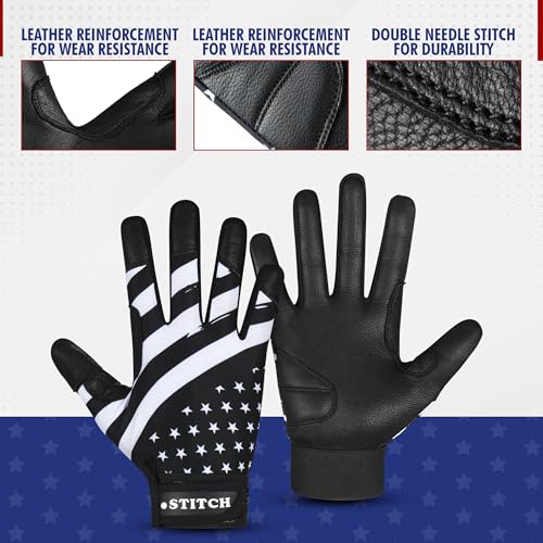 USA Flag Baseball Batting Gloves & Softball Glove American Flag Batting Gloves Youth Kids Baseball Batting Glove Youth Men Adult & Unisex - color: Black Stars & Strips, size: Youth Small